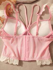 Sexy Pink Lace Vest With Bib For Women, Sleeveless Bodysuit With A Flattering Back For Sensual Gals