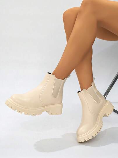 بوت كاحل وأحذية قصيرة كلاسيكية مريحة بتصميم كلاسيكي مستدير بدون ربط للنساء، مقاسات كبيرة