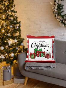 1 pieza Funda de cojín decorativa navideña, regalo de Navidad, funda de cojín con elementos navideños, decoración de habitación, decoración de dormitorio, decoración navideña, decoración de fiesta (no incluye el relleno del cojín) (impresión de un solo lado)