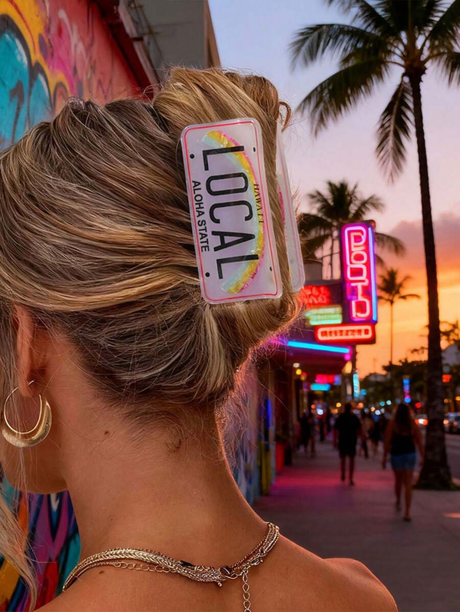 1 Piece Personalised Novelty Island Hawaii Local License Plate Hawaii Flower Shell Hair Claw Holiday Hair Clip Elegant Claw Clip Winter Hair Accessories Fashion Hair Clutch
