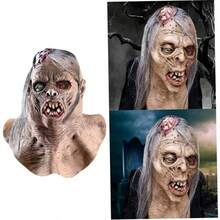 Mscara de zombi sangrienta con pelo, aterrador, muerto andante, espeluznante, de disfraces de Halloween, accesorios de decoracin de terror de ltex, disfraz de Halloween, accesorios de H - inicial - Ver 5