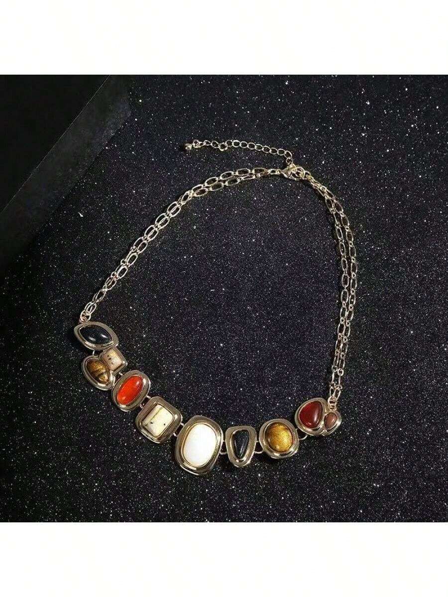 Light Luxury Versatile Exquisite Internet Celebrity Necklace Bracelet Set Fashion Simple Circle Stone Bead Collarbone Chain - 腰鏈 - 查看 1