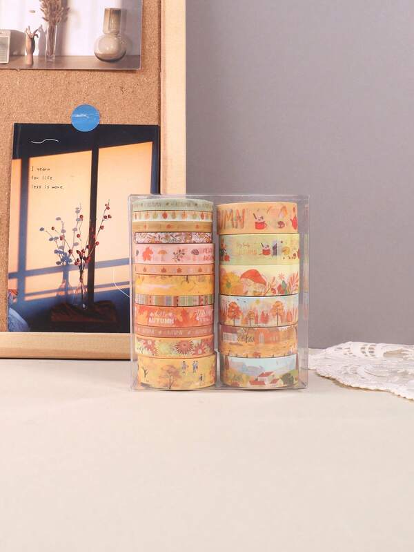 18 Rolls/Box, Autumn Theme Multi Size Washi Tape - Non-Waterproof, Creative Design Different Autumn Style Leaves, Flowers, Life Scenes, Etc, Scrapbooking, Party Decoration & Creative DIY Projects, Back To School Stationery Decoration Supplies