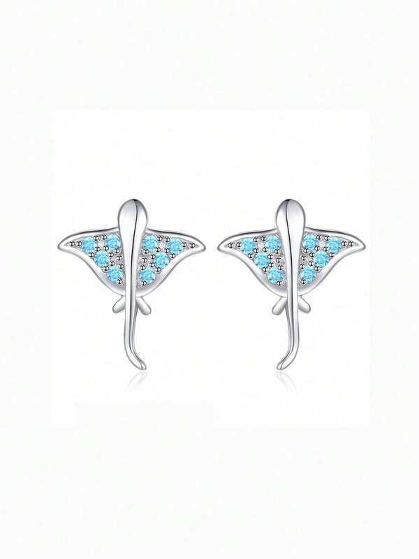 Kaletine زوج من أقراط الفضة الإسترليني عيار 925 بتصميم حيوان البحر الأزرق الأنيق، أقراط دبابيس للنساء