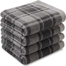 Gray Hand Towels For Bathroom, Classic Buffalo Plaid, 100% Cotton Soft Checkered Bath Hand Towels For Daily Use, Absorbent And Quick-Dry, 4 Pack, 13" X 29"Halloween - 灰色的 - 查看 2