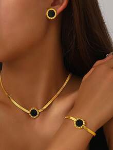 Elegant Roman Style Decorative Stainless Steel Jewelry Set For Women -4 Piece Set Fashion Autumn Collection With Necklace, Earrings And Bracelet