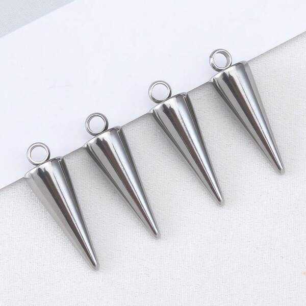 10 pezzi/confezione Ciondolo a forma di cono in acciaio inossidabile 0,6x1,5 cm con un foro, colore oro e acciaio, ciondolo a cono geometrico minimalista per orecchini, collane, catene per il corpo personalizzate unisex fai-da-te