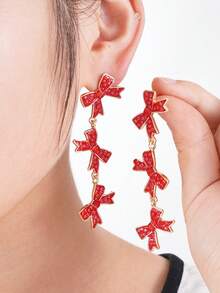 2pcs/Set Rhinestone Santa Claus, Christmas Tree, Reindeer Stemware, Gingerbread Man, Bowknot , Gold Pendant Earrings, Christmas Gift