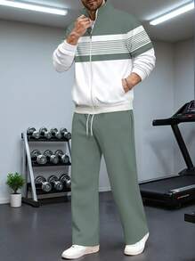 2025  Tech Print Men's 2-Piece Winter Casual Sportswear Set Cozy Outerwear Co-Ords For Fall And Winter Seasons Fashionable And Comfortable - 3 - 查看 3