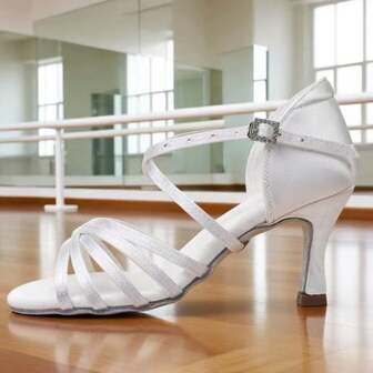 1 Pair Women's Latin Dance Shoes, Soft Bottom, High Heel, Satin, Professional Dancing Shoes For Dance School, Dance Recitals