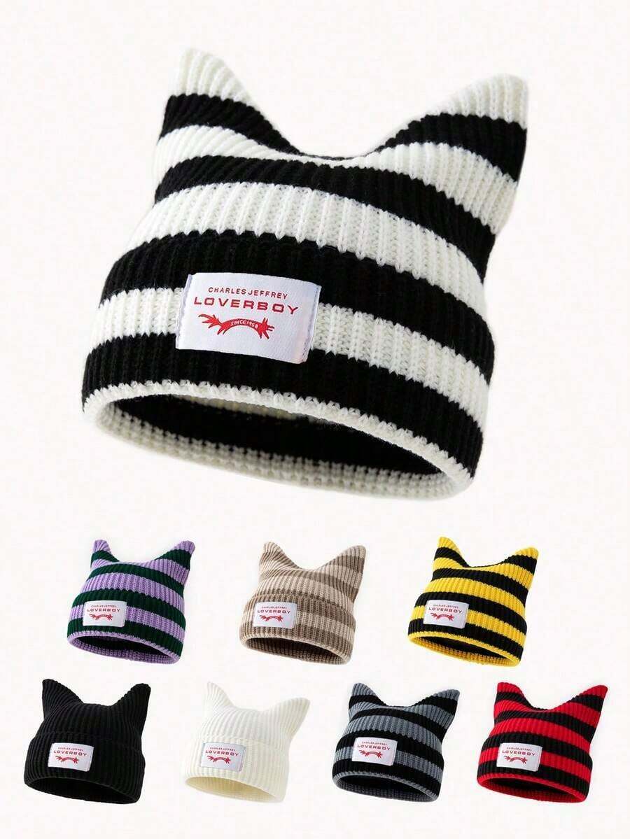 1pc Women's Fashion Car Patch Ear Knitted Hat, Suitable For Autumn/Winter Daily Wear - A - View 1