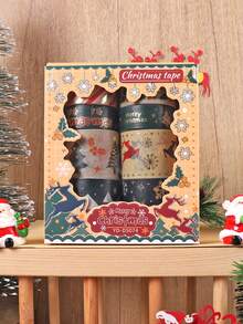8 Rolls/Box, Christmas Pattern Washi Tape, Retro Style Student Diary DIY Decoration Materials Tape Set, Junk Journal Scrapbook Decoration Supplies, Creative Masking Tape - Multicolor - View 7