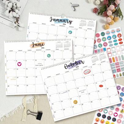 Calendario 2026, calendario de 12 meses con fechas julianas, 29.2 cm, adecuado para oficina y escuela