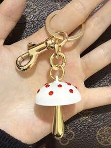 1pc Cute Mushroom Keychain, Rhinestone Decorated Metal Charm For Bags, Mother's Day Gift, Fashion Accessory Car Accessories Bag Charm School Goth Y2k Bag Accessories Lanyards With Id Holder Car Accessories Bag Charms Christmas Car Teacher Friend Sister Gift Ideas