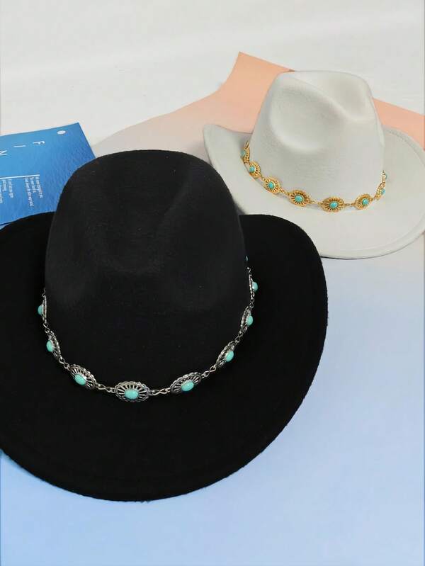 1pc Bohemian Geometric Turquoise Beaded Hat Chain, Versatile Accessory For Daily Hats, Birthday Gift
