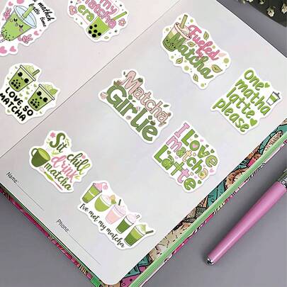 50pcs Arabic Inspirational/Matcha Aesthetic Healing/Reminder Labels, DIY Graffiti Stickers For Decorating Guitar, Notebook, Luggage, Beautiful Artwork, Also Suitable For Car, Skateboard, Helmet Decoration, Great Gift For Classmates And Friends!