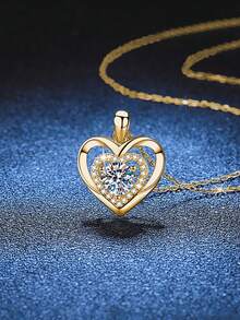 BLOVEMEE 1 buc colier elegant de lux din argint 925 cu moissanit de 1 carat și 6,5 mm, cu pandantiv în formă de inimă, potrivit pentru purtarea zilnică a femeilor, petrecere, vacanță, Ziua Îndrăgostiților, Ziua Mamei, Crăciun, cadou de ziua de naștere