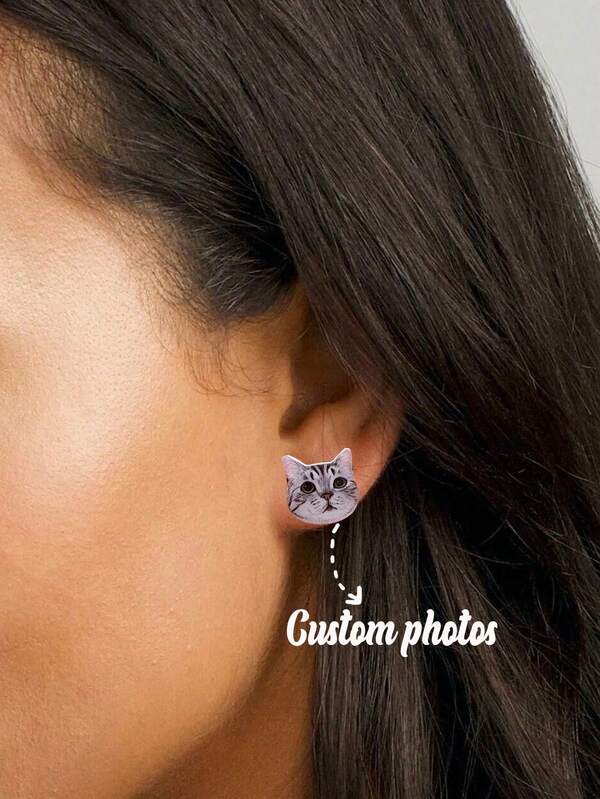 Pendientes personalizados con foto, pendientes de retrato real de gato/perro grabados en acero inoxidable para mujeres, joyería conmemorativa de mascota estilo bohemio, regalo de cumpleaños para mamá de perro, amante de las mascotas, regalo de aniversario, joyería de moda única para novia, adecuada para uso diario, fiesta, aniversario, San Valentín, Día de la Madre, boda, graduación, Navidad