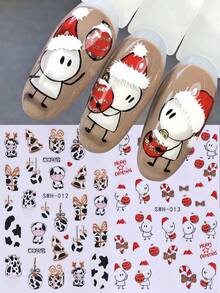 2 Miếng dán móng tay hoạt hình dễ thương hình con bò Giáng sinh, hình dán móng tay có cây thông Noel, mũ gậy đỏ, tự dính, trang trí móng tay 3D, thiết kế nghệ thuật làm móng cho ngày lễ năm mới - Nhiều màu - Xem 2