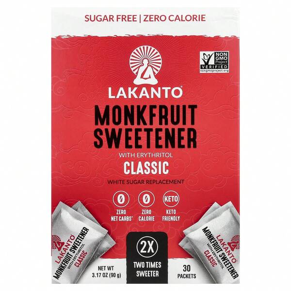Lakanto Monkfruit Sweetener With Erythritol, Classic, 30 Packets, 3.17 Oz (90 G)