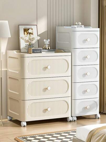 3-, 4-, Or 5-Tier Drawer Storage Chest, Gap Storage Rack, Drawer Cabinet, Stylish Plastic Bedside Cabinet With Casters, Easy Assembly, Storage Box, Dresser, Space-Saving Kitchen Storage Shelf, Stores Snacks, Drinks, Books, And Clothes, Suitable For Kitchen, Living Room, Study, And Bathroom