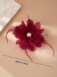 1 pieza Broche elegante de estilo bohemio con diseño de flor de pluma y perla falsa, adecuado para uso diario, vacaciones y regalo de mujer