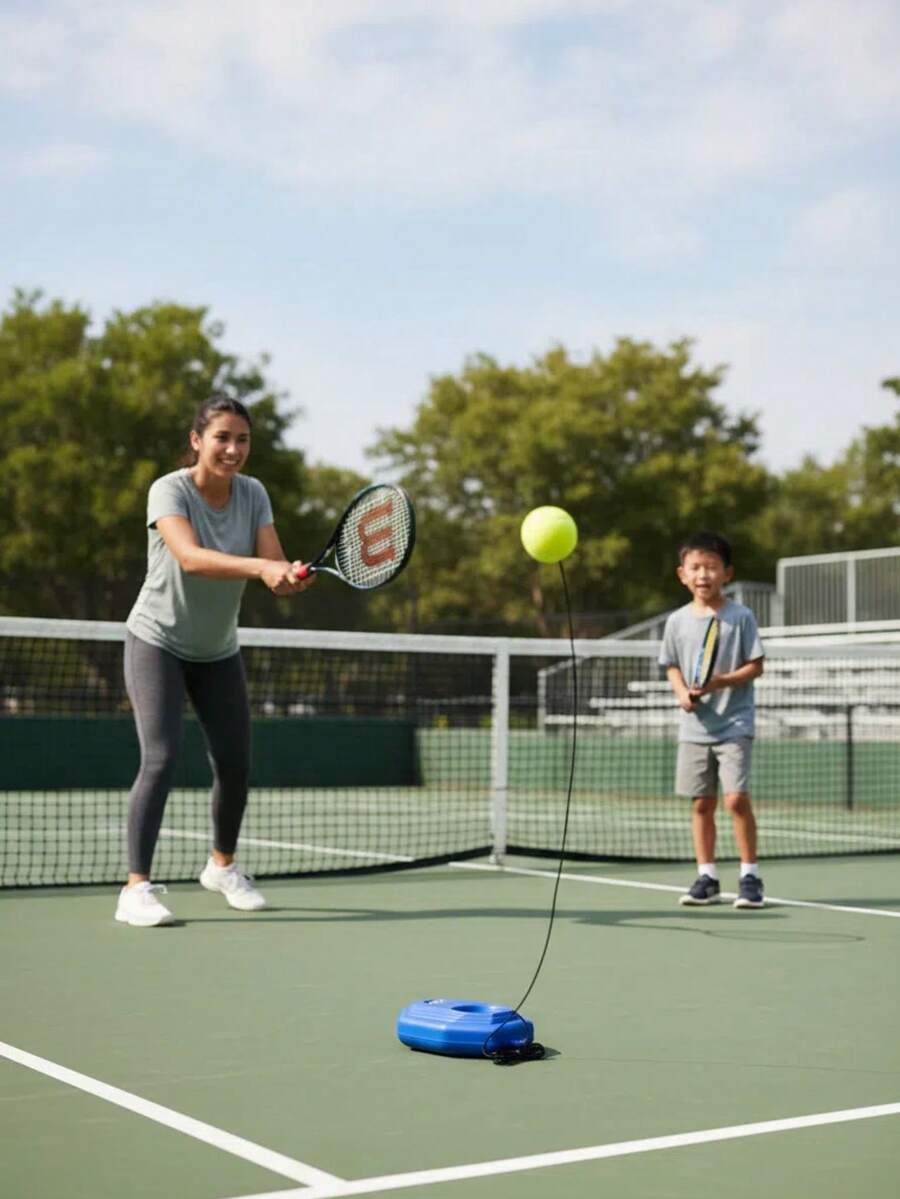 Portable Tennis Training Device, Helpful Companion For Personal Practice. Portable & Easy To Carry: Lightweight Design, Easy To Pack, Allows You To Start Tennis Practice Anytime, Anywhere. & Worry-Free: Stable Base, Elastic Cord Design, Ensures Practice. Durable Choice: Quality Materials, Long-Lasting, Accompanies Your Tennis Journey. Easy To Operate: Simple Installation, Ready To Use Immediately, Easily Enjoy The Fun Of Tennis.