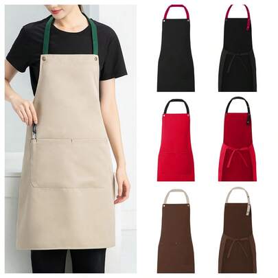 1pc Chef Apron, Adjustable Unisex Apron With Pockets, Multipurpose Work Apron For Cooking, Baking, Grilling, Restaurant