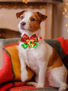 6pcs Christmas Pet Tie, Limited Edition Red And Green Double-Layer Bow And Bell Tie, The Best Decoration For Pets, Suitable For Winter Decoration Of Small Dogs And Cats, With Random Styles - Multicolor - View 3