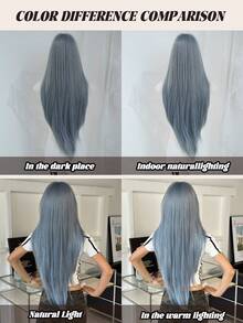 Peruci lungi și drepte, albastre, de 32 de inci, pentru femei - Perucă elegantă cu breton - Rădăcini închise la culoare, aspect natural, pufoasă, foarte moale, sintetică, rezistentă la căldură, perucă completă pentru fete, pentru zi cu zi, festivaluri de muzică, pentru cosplay, utilizare anime, cadou pentru prietenă - Albastru - Vizualizare 7