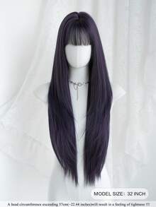 Tóc giả dài 32 inch màu tím, kiểu tóc thẳng nhiều lớp dành cho nữ - Tóc giả thanh lịch có mái - Chân tóc tối màu, trông tự nhiên, bồng bềnh, rất mềm mại, làm từ sợi tổng hợp chịu nhiệt, tóc giả nguyên đầu, thích hợp cho các cô gái sử dụng hàng ngày, dự tiệc âm nhạc, cosplay, anime, làm quà tặng cho bạn bè. - Màu tím - Xem 4