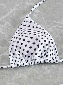 女士休闲优雅波点印花露背系带比基尼套装，带系带罩裙，三件套泳衣，适合夏季度假、海滩、假日旅行、日光浴 - 彩色 - 查看 4