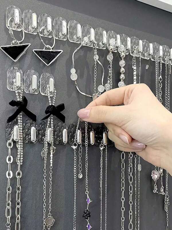 5 piezas Organizador de joyas montado en la pared, soporte de exhibición de joyas, soporte de exhibición de collares, organizador colgante de joyas con ganchos, soporte de accesorios para el cabello, estante de almacenamiento de joyas transparente montado en la pared para mujer, organizador de almacenamiento, esenciales de viaje, almacenamiento para dormitorio universitario