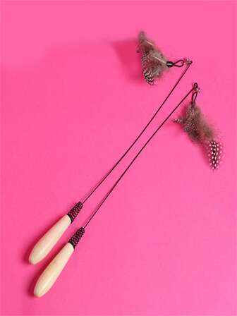 2 piezas - Varilla con plumas de primavera para jugar con gatos, suministros para mascotas, con campana que hace sonido, reemplazo de plumas de pollo, reemplazo de mariposa, varilla para jugar, juguetes para gatos, suministros para mascotas, campana que hace sonido, brillo láser, cinta