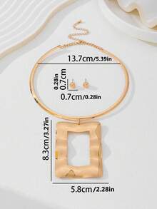 Exaggerated Geometric Asymmetrical Metallic Fashionable Necklace & Bead Set, Suitable For Women's Party Wear - Necklace + Earring Set - View 3
