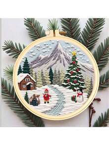 1 Set DIY Embroidery Kit With Plastic Embroidery Hoop, Christmas Gift Embroidery Wall Hanging Decor, Random Color Embroidery Frame