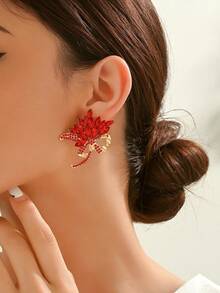 1 pereche cercei stud cu flori strălucitoare colorate cu stras pentru femei, bijuterii vintage elegante și chic pentru petrecere, bal, ocazie formală