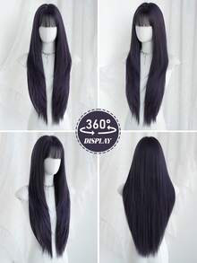 Tóc giả dài 32 inch màu tím, kiểu tóc thẳng nhiều lớp dành cho nữ - Tóc giả thanh lịch có mái - Chân tóc tối màu, trông tự nhiên, bồng bềnh, rất mềm mại, làm từ sợi tổng hợp chịu nhiệt, tóc giả nguyên đầu, thích hợp cho các cô gái sử dụng hàng ngày, dự tiệc âm nhạc, cosplay, anime, làm quà tặng cho bạn bè. - Màu tím - Xem 6