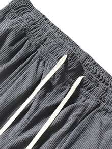 Men's Corduroy Cargo Pants, Casual Straight Leg Drawstring Waist Trousers, Autumn/Winter - Grey - View 7