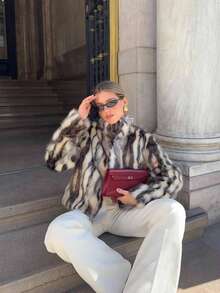 Women's Faux Fur Leopard Print Coat, Elegant & Chic Fuzzy Outerwear, Versatile For Daily Wear, Autumn/Winter - Multicolor - View 4