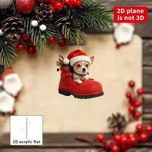 Ornement d'arbre de Noël en acrylique charmant - Botte rouge avec design de chiot, parfait pour la décoration de vacances, l'accrocher à un sac à dos et les accessoires de voiture. Décorations de Noël à la maison, cadeaux de Noël, décorations de Noël - Multicolore - Voir 1