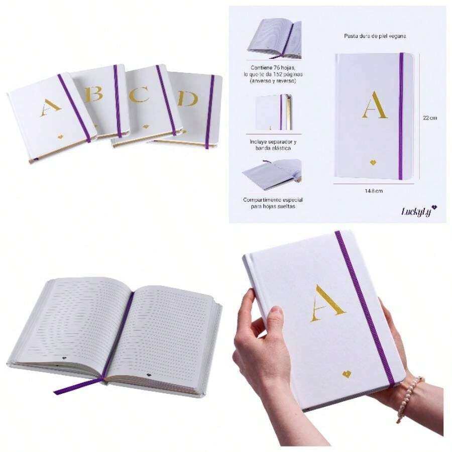 Libreta de Notas Iniciales con Pasta Dura de Piel Vegana, Separador y Elstico, Cuaderno de Notas Profesional como Agenda Mujer y Diario, Regalos para Mujer y Mam u2013 Notebook, Letra R - Letra G - Oro - Ver 1