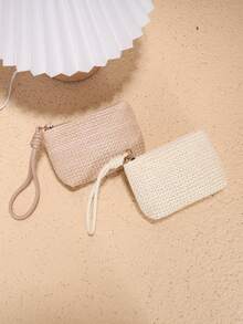 Women Small Woven Wallet Coin Purse Card Holder Handbag Pouch ,Travel Essential Bag - Multicolor - View 2