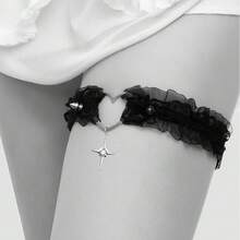 Lolita Punk Lace Trim Rivet Cross Leg Ring Leg Strap Gothic Halloween Women Elastic JK Leg Ring Anklet - 黑色 - 查看 1