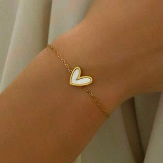 1pc 18K Gold Plated Stainless Steel Asymmetrical Heart Bracelet For Women