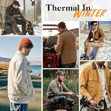 Mens Winter Thick Thermal Cotton Warm Fleece Lined Sherpa Trucker Lapel Work Cargo Jackets Coat OuterwearChristmas 8453 - 卡其色 - 查看 6