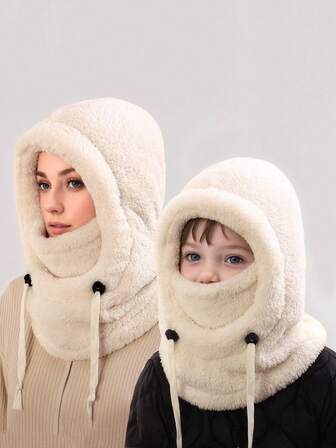 Gorro de bebé, gorro cálido de invierno y otoño, bufanda - Gorro grueso y esponjoso con cierre para que los niños se protejan del viento y el frío