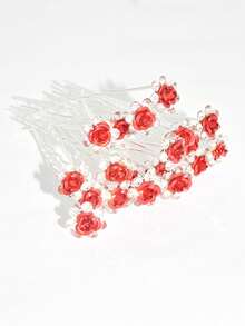 20入組花朵裝飾髮夾 - 紅色 - 查看 4