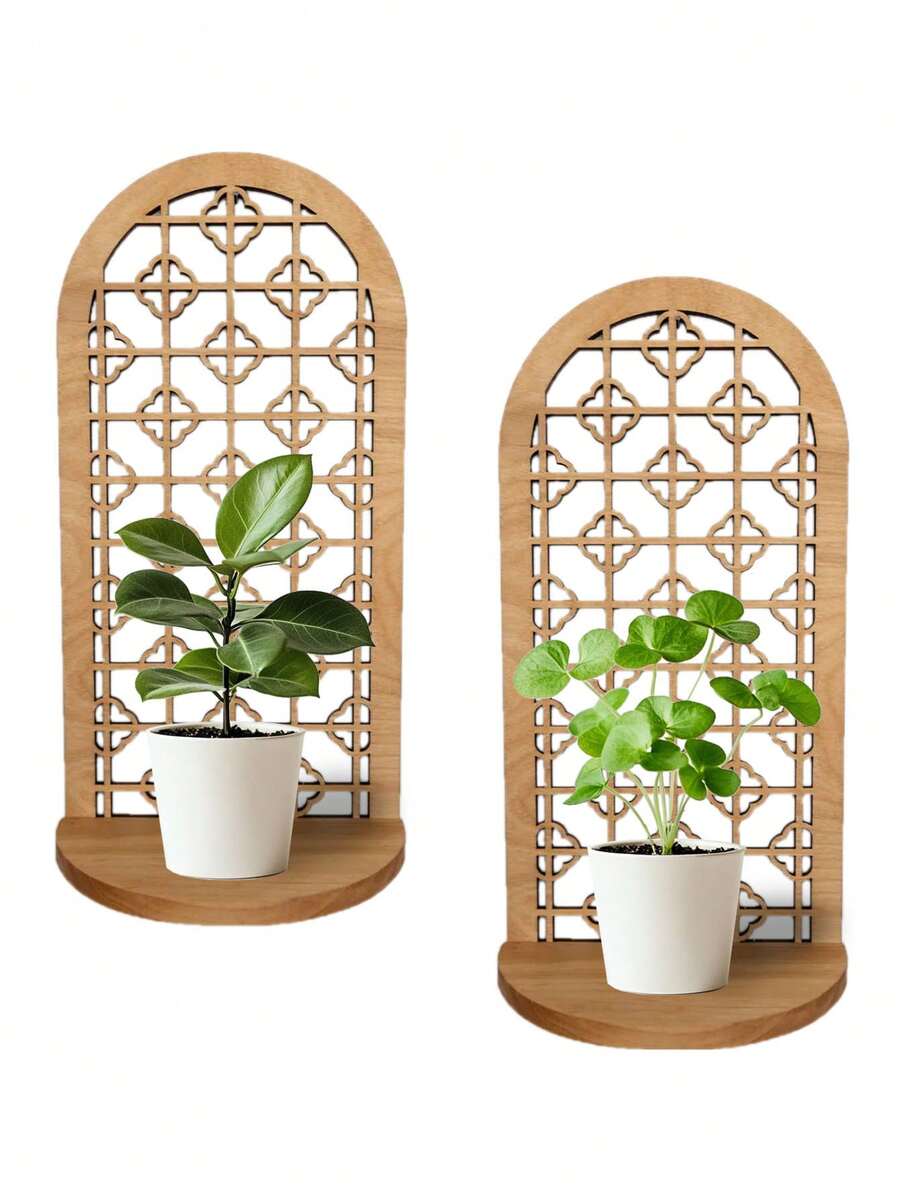 1/2pcs Gothic Cathedral Window Crystal Treasures Plants And Candles Wood Shelf,Wall Monted Wooden Candle Holder,Floating Home Decor Shelf,Bedroom Kitchen Living Room Wall Art Shelf,Small Objects Display Rack,Christmas Decorations,Halloween Candle Shelf Decor - Multicolor - View 1