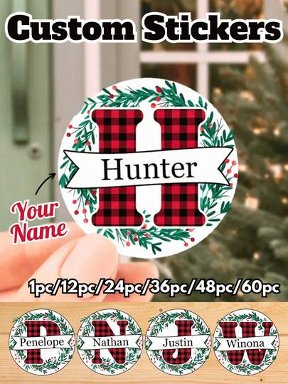 1 قطعة/12 قطعة/24 قطعة/36 قطعة/48 قطعة/60 قطعة ملصقات عيد الميلاد المخصصة، ملصقات عيد الميلاد الشخصية، ملصقات بطاقات الاسم المخصصة، ملصقات قابلة للتخصيص للأطفال، ديكورات عيد الميلاد، هدايا عيد الميلاد، ديكورات الحفلات، ملصقات عيد الميلاد، ملصقات الحروف الأولية والأسماء المخصصة، ملصقات هدايا عيد الميلاد، ملصقات هدايا عيد الميلاد
